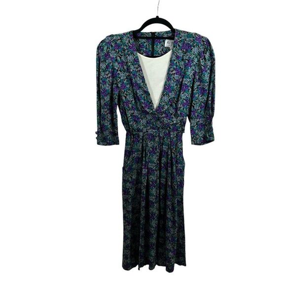 Ladies Vinyage 80’s R.J. Stevens Petites Floral Long Sleeve Pleat Skirt Dress‎ 2 - Picture 2 of 14